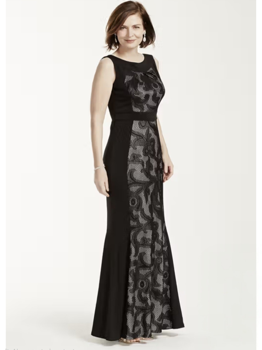 Sangria Black Lace-Overlay Maxi Dress with Sleek Side Panels